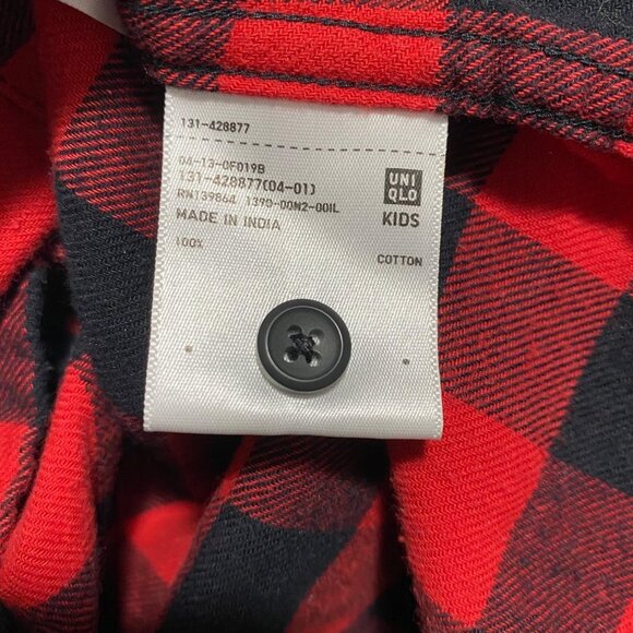 UNIQLO Kids Red & Black Buffalo Plaid Cotton Button Down Flannel Shirt Size 12 - Picture 6 of 6